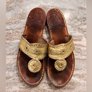 Jack Rogers Gold Navajo Sandals Womens Size 7 Leather Thong Classic Flat